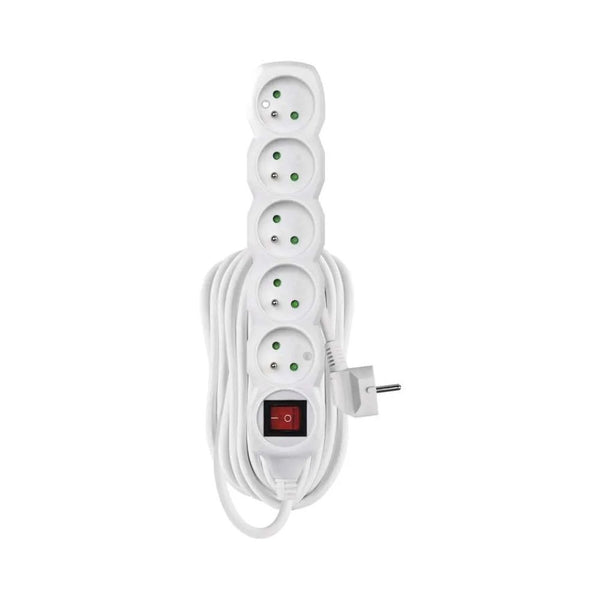 Extension cable with switch for 5 sockets, 10 m, 3x 1.5 mm
