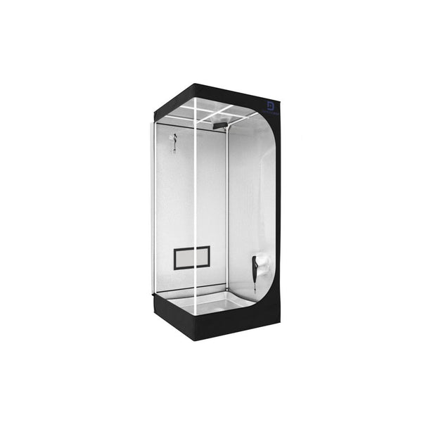 DiamondBox Silver SL70_70x70x200cm  with black frame and transparent glass on a white background